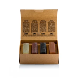 Natural Clay Soap Set for Men - 4x120 gr - Organic & Handmade - Sulfate-Free Soap Supported with Rich Minerals - For Skin and Hair Care